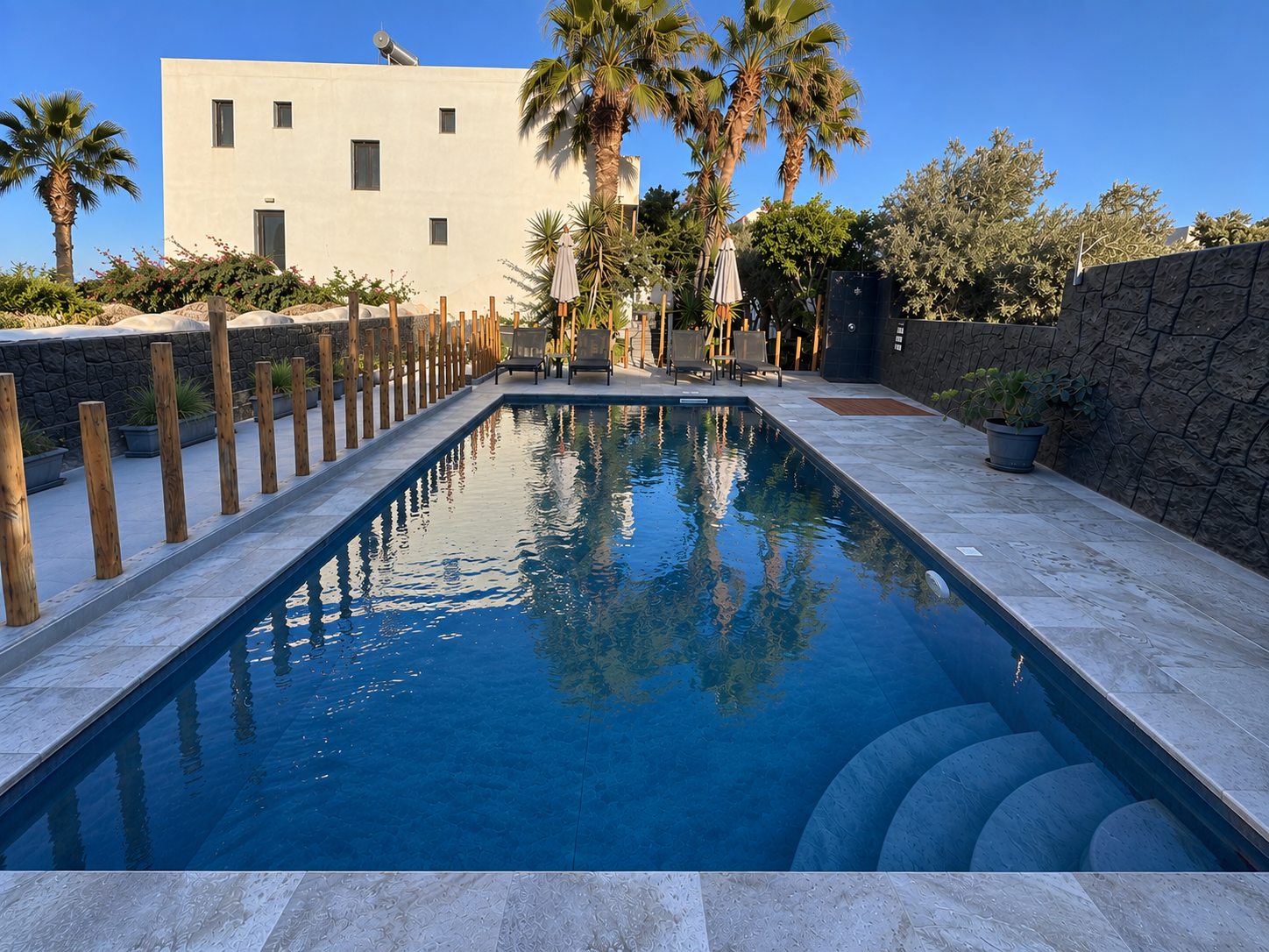 Pool at Dragonfly Villas in the evening light